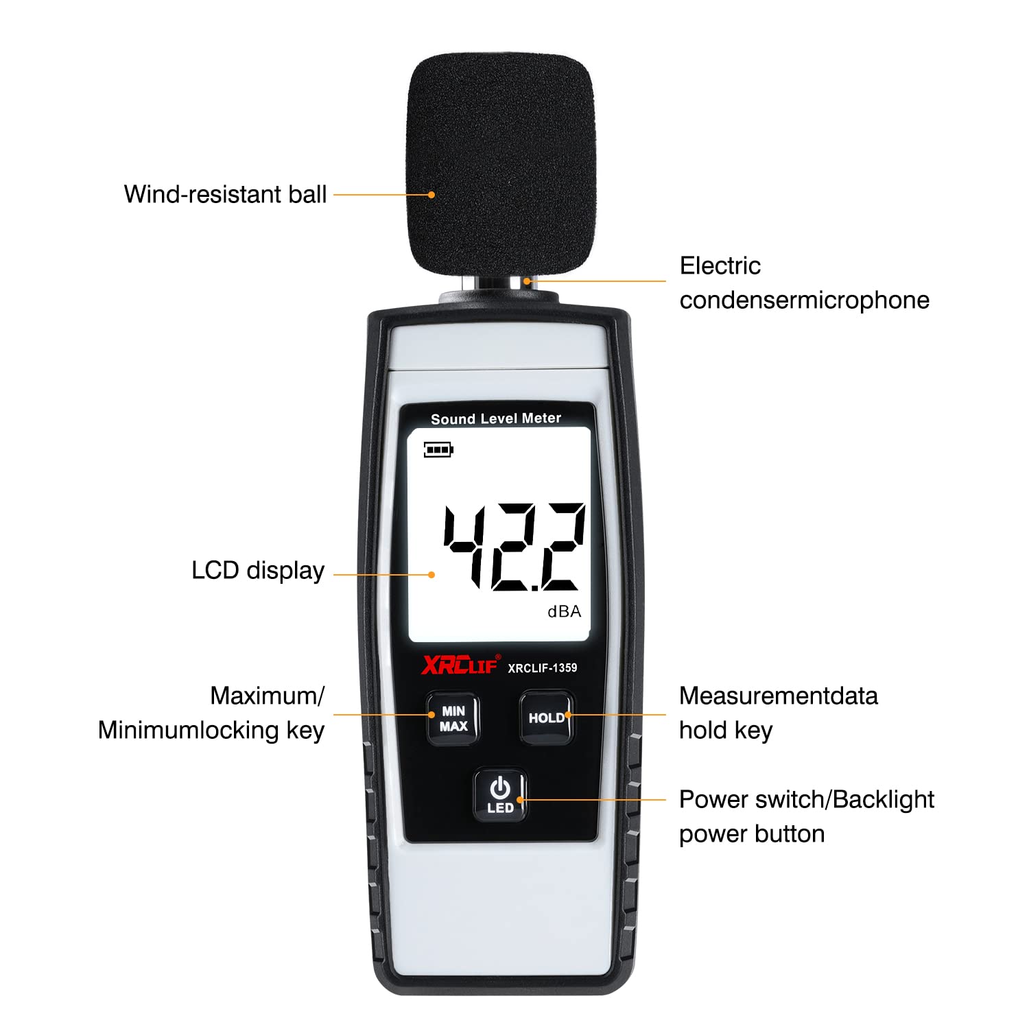 Decibel Meter Sound Level Reader 30-130Db(A), Hand-Held Sound Noise Meter, Digital Noise Meter Decibel Monitoring Tester Calibra