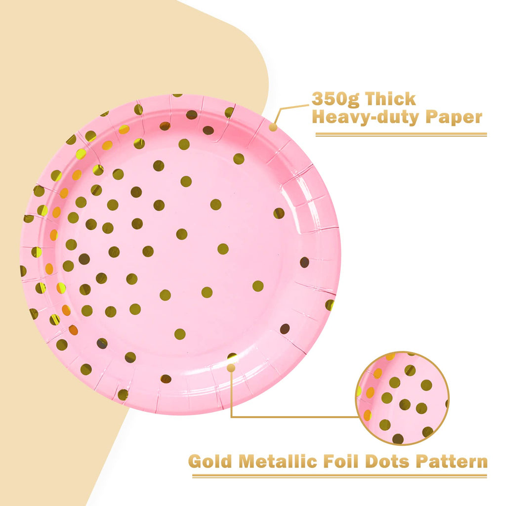 Cenlbj Pink And Gold Party Supplies, Pink Paper Dessert Plates (50-Count)