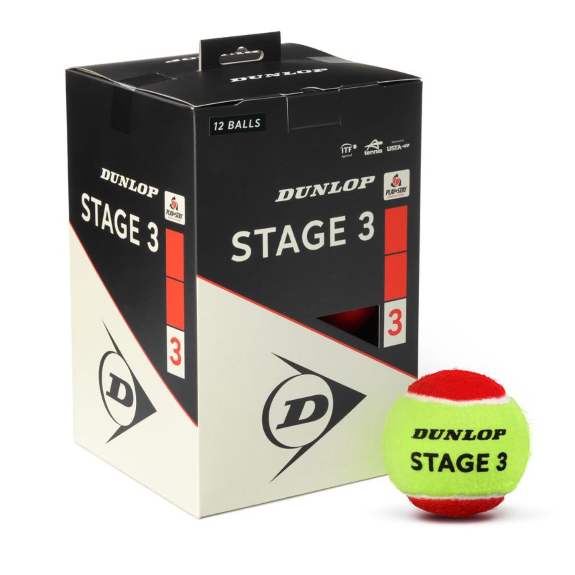 Dunlop Low Compression Training Tennis Balls (12 Ball Pack, Stage 3 (Red Dot))