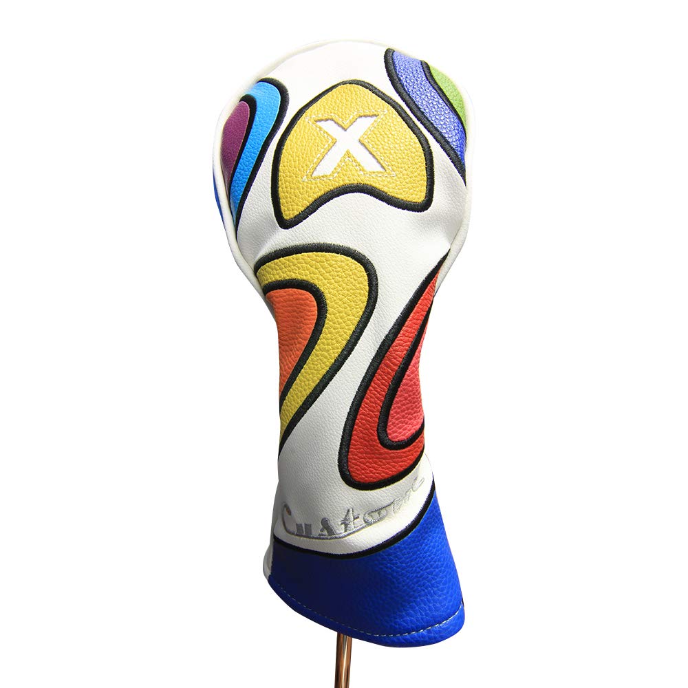 Majek Retro Golf Headcover Limited Edition Vintage Leather Style Psychedelic Colorful Groovy Custom Design X Fairway Wood Head C