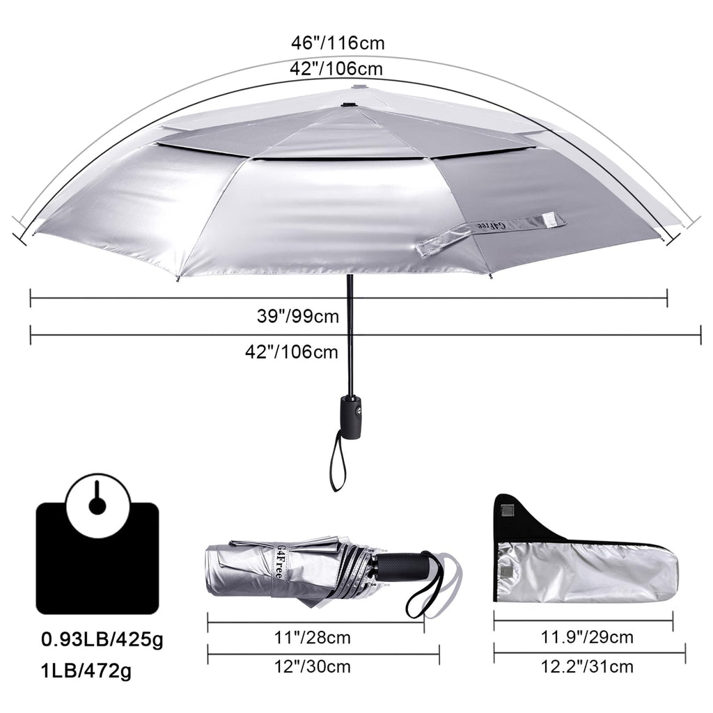 G4Free Upf 50+ Uv Protection Travel Umbrella 42 Inch Auto Open Close Silver Vent Double Canopy Folding Sun Blocking Umbrella (Si