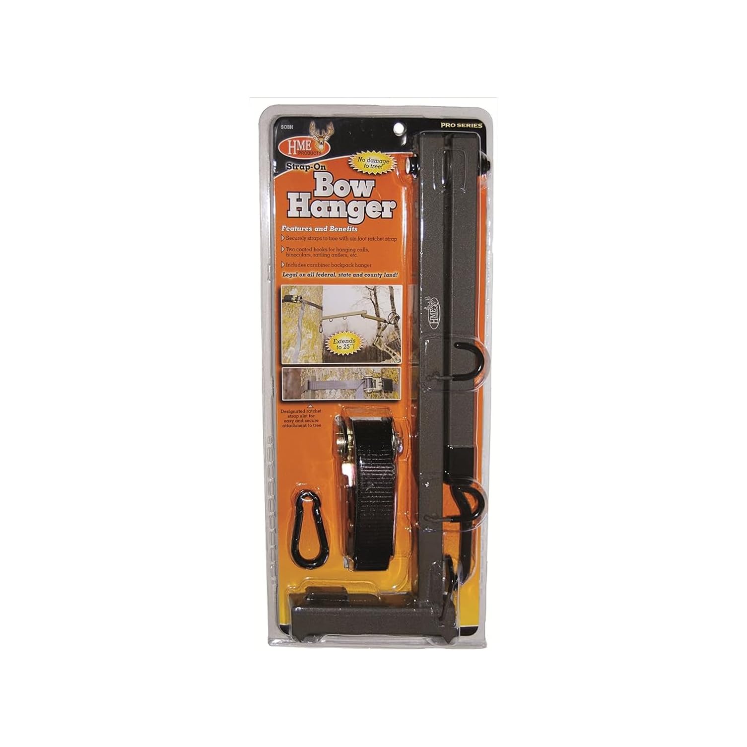 Hme Durable Easy-To-Attach Secure Better Tree Stand Bow Hanger Strap-On W/Two Accessory Hooks & Heavy-Duty Ratchet Strap - Exten
