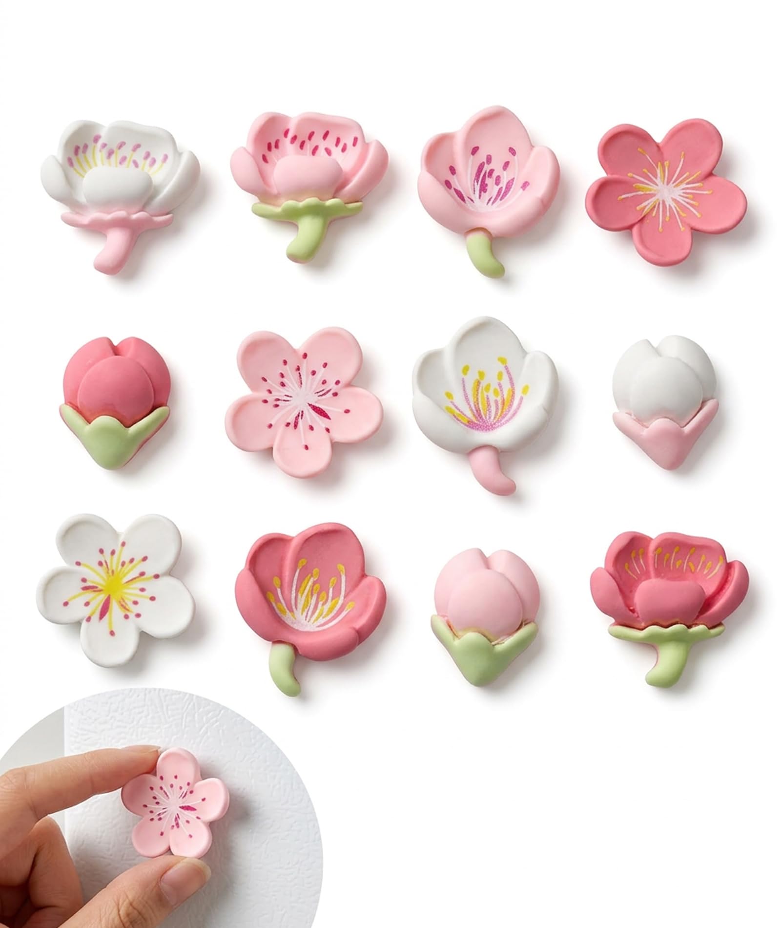 12 Pieces Fridge Magnet Flower Pot | 3D Peach Blossom Flower Fridge Magnets For Refrigerator, Office Whiteboard, And Organizing 