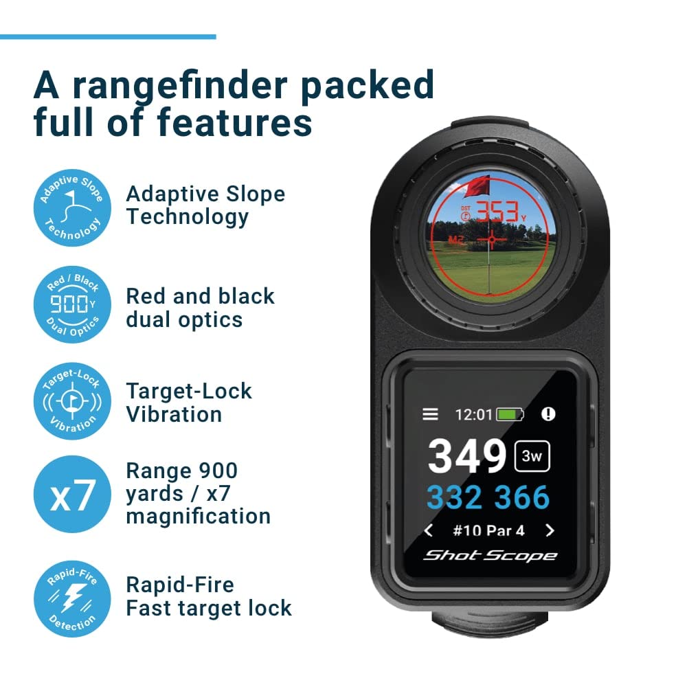 Shot Scope Pro Lx+ Laser Rangefinder With Shot Tracking (Blue) - F/M/B Green And Hazard Distances - 100+ Statistics Including St