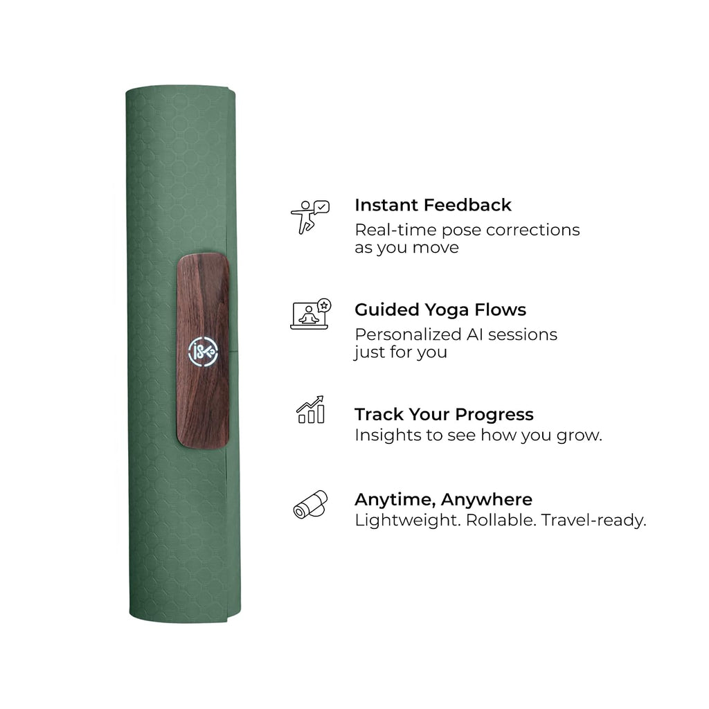 YogiFi Smart Mat Gen3 - Army Green| AI Powered Yoga Mats For Home Workout | Lightweight Yoga Mats of 6mm | Real Time Tracking Exercise Mats For Men & Women