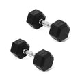 Fitvids Rubber Encased Hex Dumbbell, Hand Weights Set of 2 with Anti-Slip Cast Iron Grip for Strength Training, 15 LB Pair