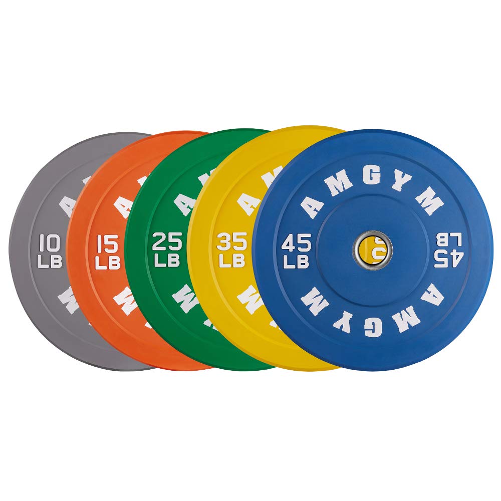 Amgym Color Olympic Bumper Plate, Weights Plates, Bumper Weight Plate, Steel Insert, Strength Training(250Lb Set)