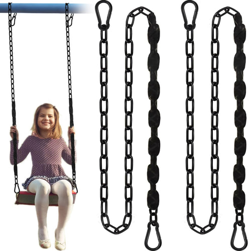 2Pcs 84 Hanging Swing Chain with 4 Carabiners, Stainless Steel Chains with PE Sleeves Anti-Tangle Safety Design, Heavy Duty Hang
