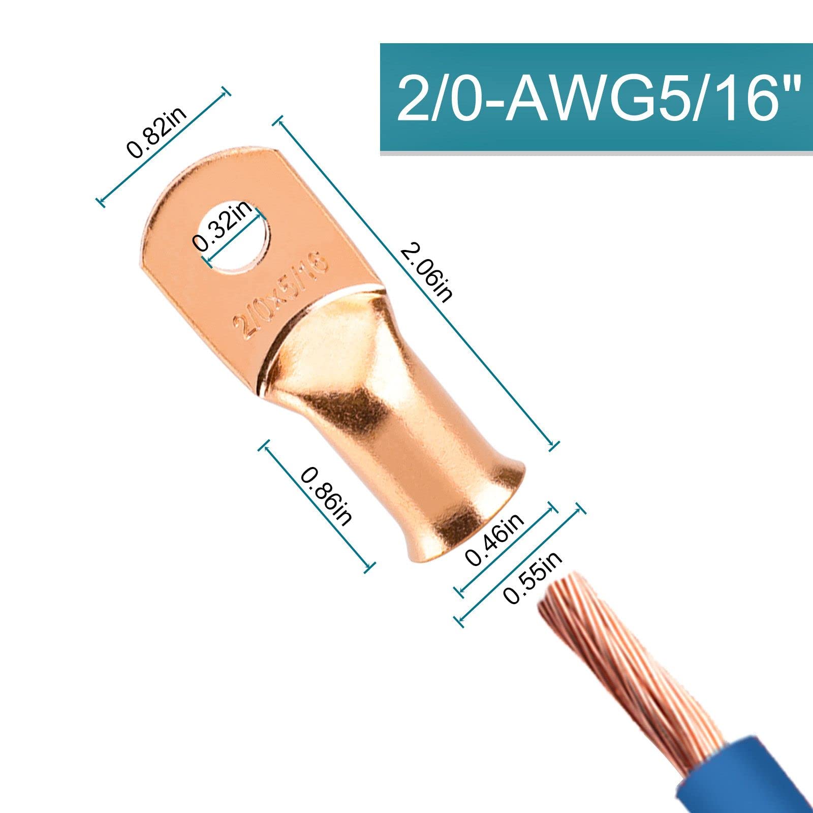4Pcs Battery Cable Ends, 20 Gauge Wire Connectors 516 Copper Wire Lugs, Bare Copper Eyelets With Heat Shrink Tubing By Housun