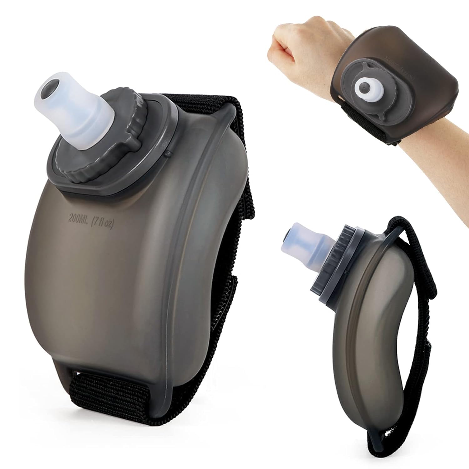 Megika Wrist Sports Water Bottle With Adjustable Hand Strap 7 Oz/200 Ml Soft Silicone Bpa-Free For Hydration Morning Jogging Run