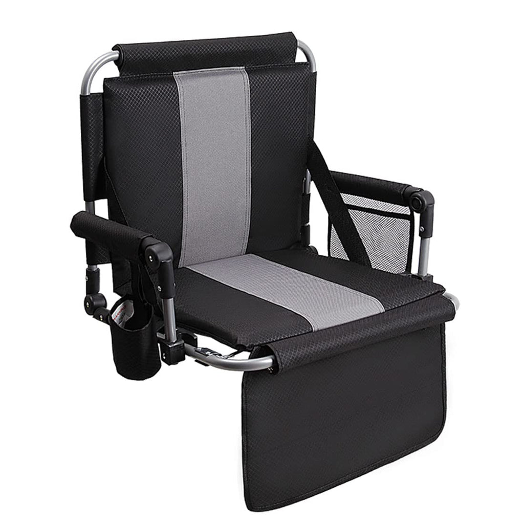 Alpha Camp Stadium Seat Chair For Bleachers With Back & Arm Rest (Black Grey)
