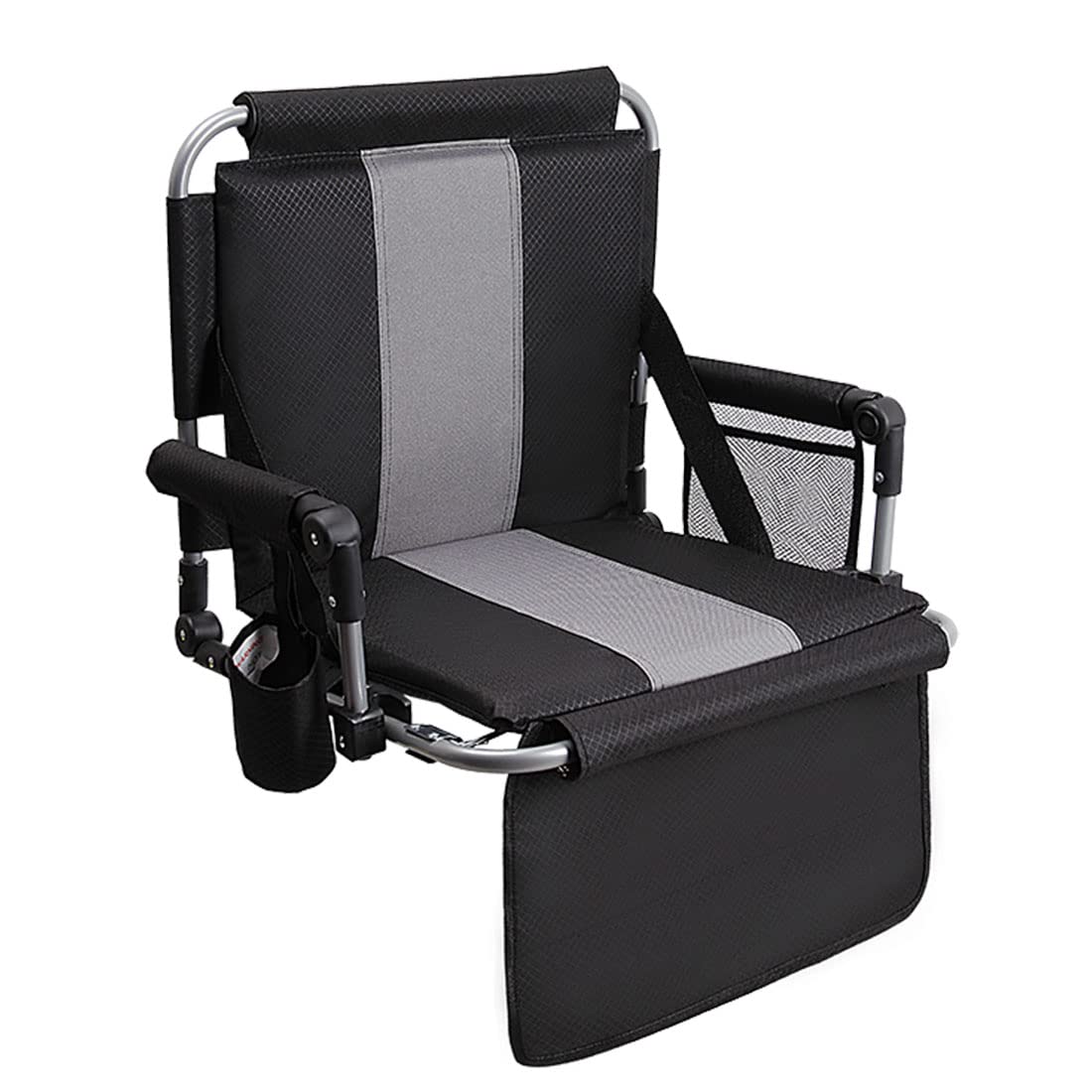 Alpha Camp Stadium Seat Chair For Bleachers With Back & Arm Rest (Black Grey)