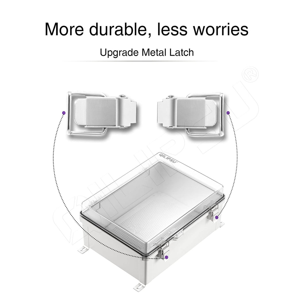 Qilipsu Clear Hinged Cover Stainless Steel Latch 410X310X180Mm Junction Box With Mounting Plate, Universal Ip67 Project Box Wate