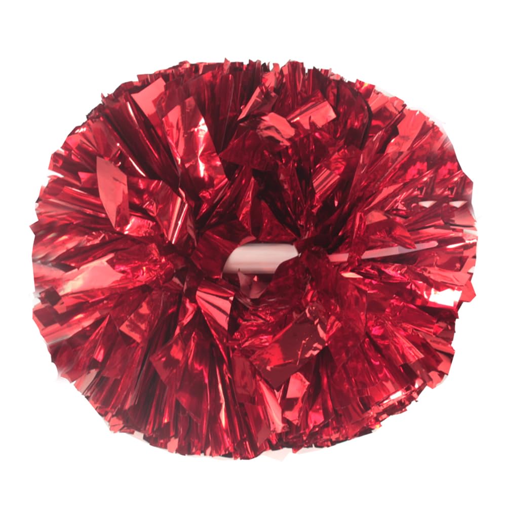 Hooshing 6Pcs Red Cheerleading Pom Poms Metallic Cheer Pompoms With Baton Handle For Kids Adults Team Spirit Sports Dance Cheeri