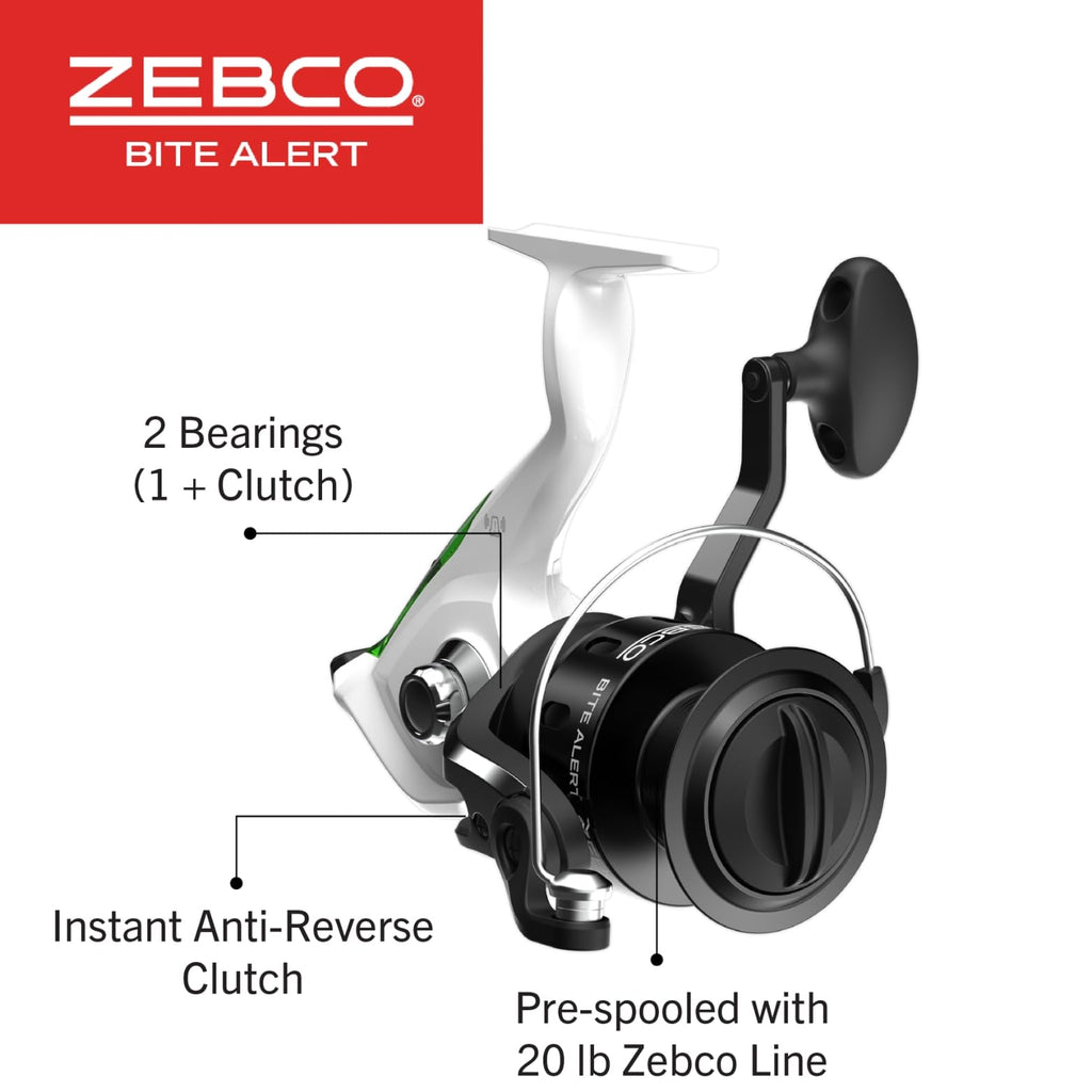 Zebco Bite Alert Spinning Reel And Fishing Rod Combo, 7-Foot 2-Piece Fiberglass Fishing Pole, Extended Eva Handle, Size 60 Reel,