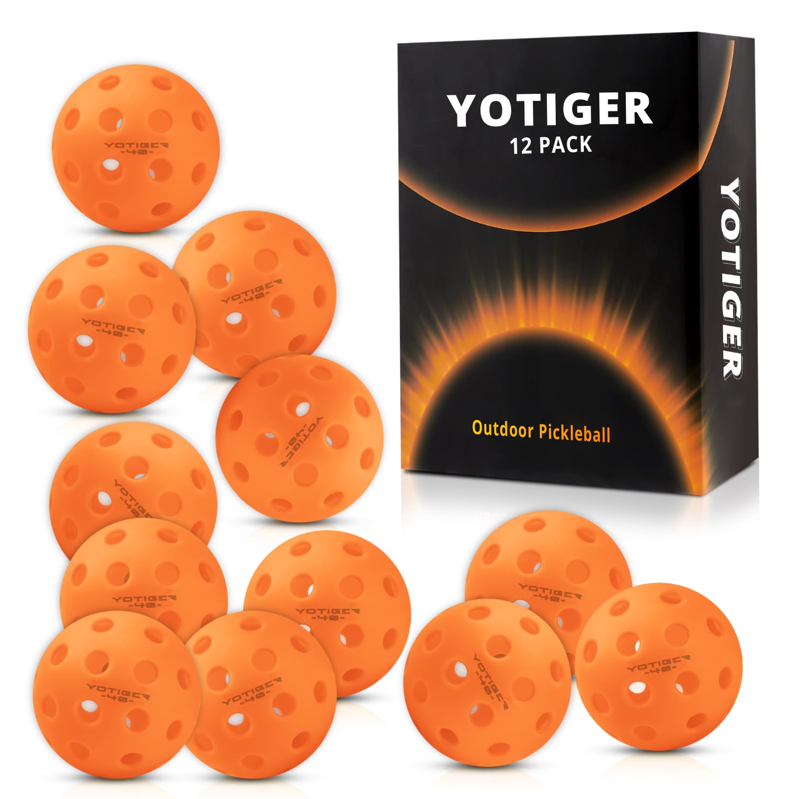 Yotiger Pickleball Balls, 12 Pack 40 Holes Outdoor Pickleball Balls Orange Color, High Visibility And Bounce, Stylish And Durabl