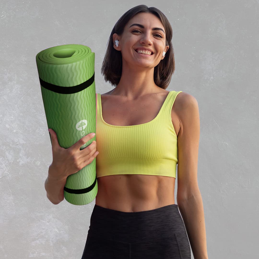 Gymenist Thick Exercise Yoga Floor Mat Nbr 24 X 71 Inches Great For Camping Cardio Workouts Pilates Gymnastics (Green)