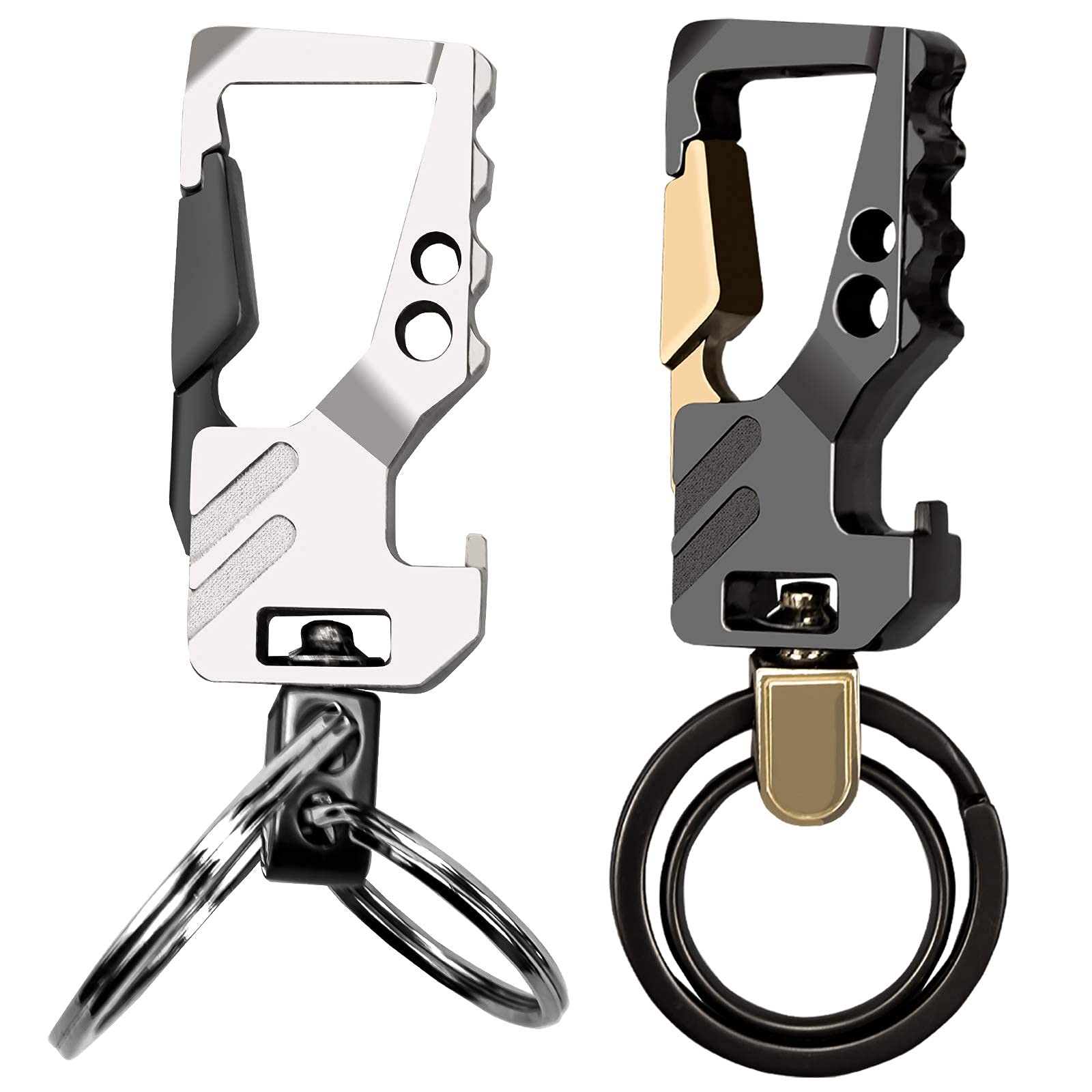 Exsun 2Pcs Keychains, Key Chains For Carabiner Keychain Car Key Chain Bottle Opener Keychain For Men And Women (Gold+Silver)