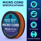 Teceum Micro Paracord - Fireball - 1.18 Mm X 125 Ft - Micro Utility Cord - Thin Braided Paracord Rope Nylon Polyester - Wind Chi