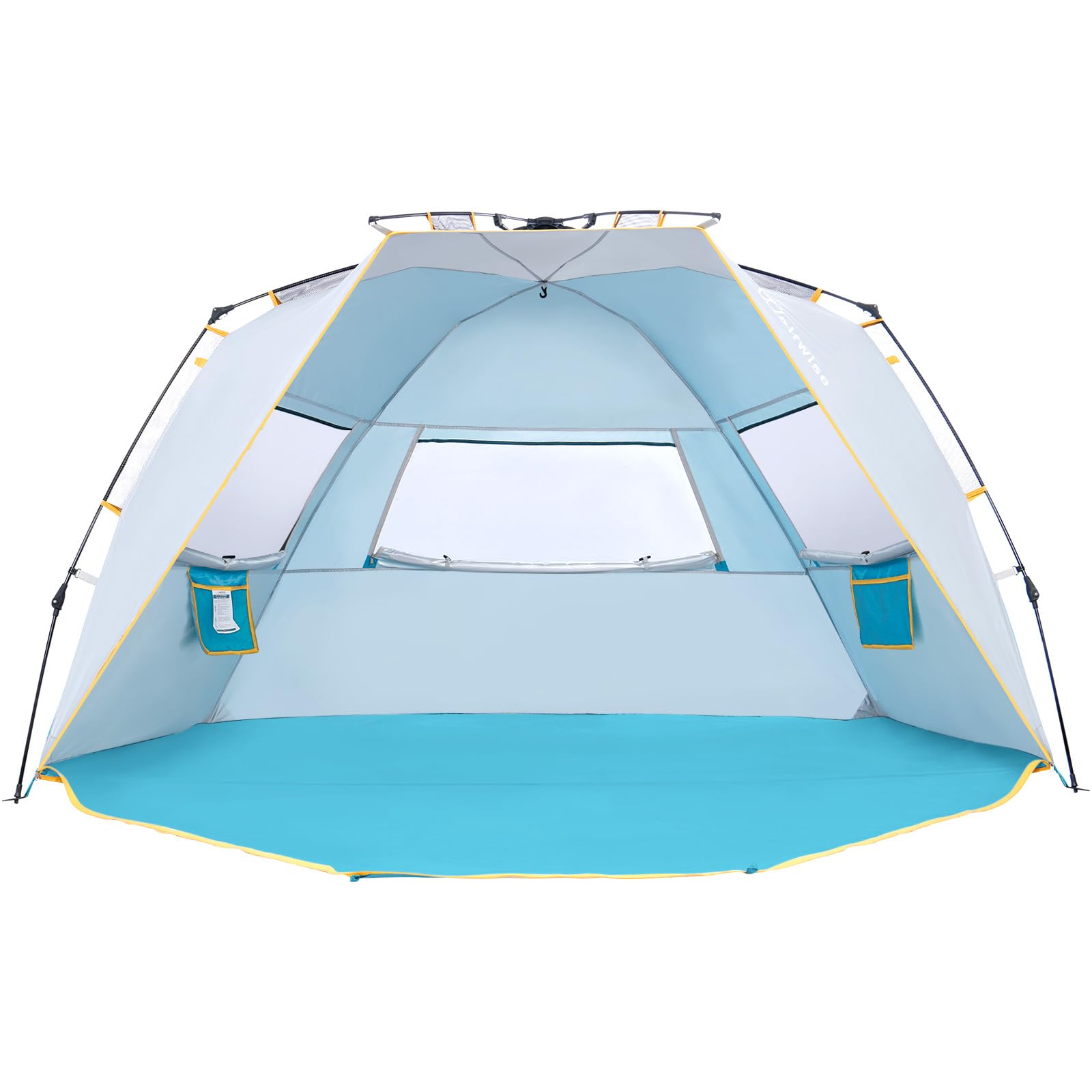 WolfWise 6-7 Person Easy Up Beach Tent UPF 50+ Portable Instant Sun Shelter Canopy Umbrella with Extended Zippered Porch, Blue