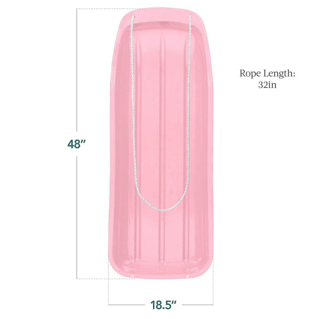 Best Choice Products 48In Kids Plastic Toboggan Snow Sled W/Pull Rope - Light Pink