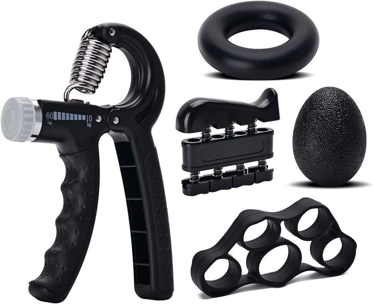ZELVRA Hand Grip Strengthener Set 5PCS  Adjustable 560kg Hand Gripper, Finger Exerciser, Grip Ring, Stress Ball & Forearm Wris
