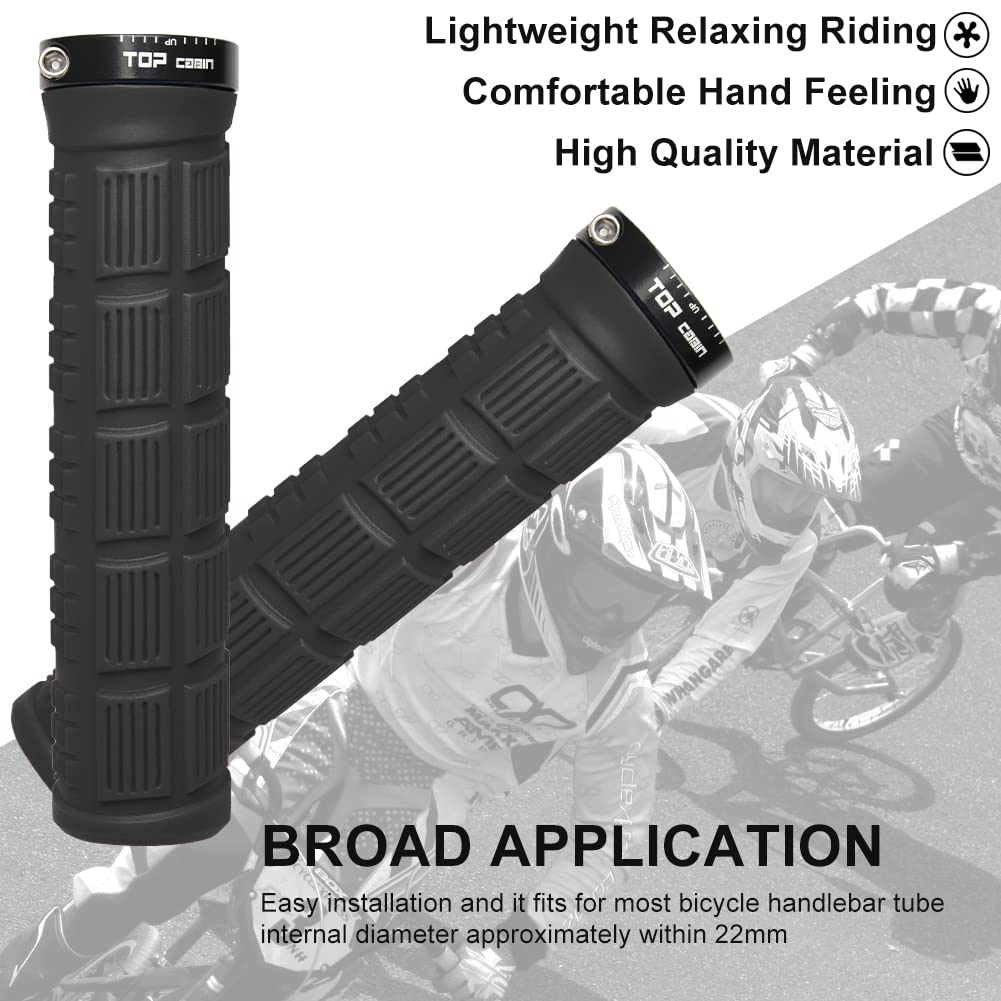 Topcabin Bike Grips Double Lock On Locking Bicycle Handlebar Grips Cycle Bicycle Mountain Bike Bmx Floding (Rubber Grips Black 1
