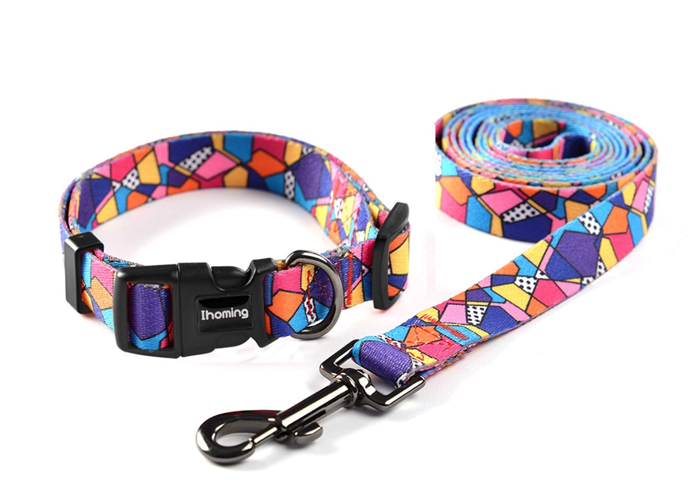 Ihoming Dog Collar And Leash Set For Daily Outdoor Walking Running Training, Geometric Design For Medium Boys Girls Dogs Cats Pe
