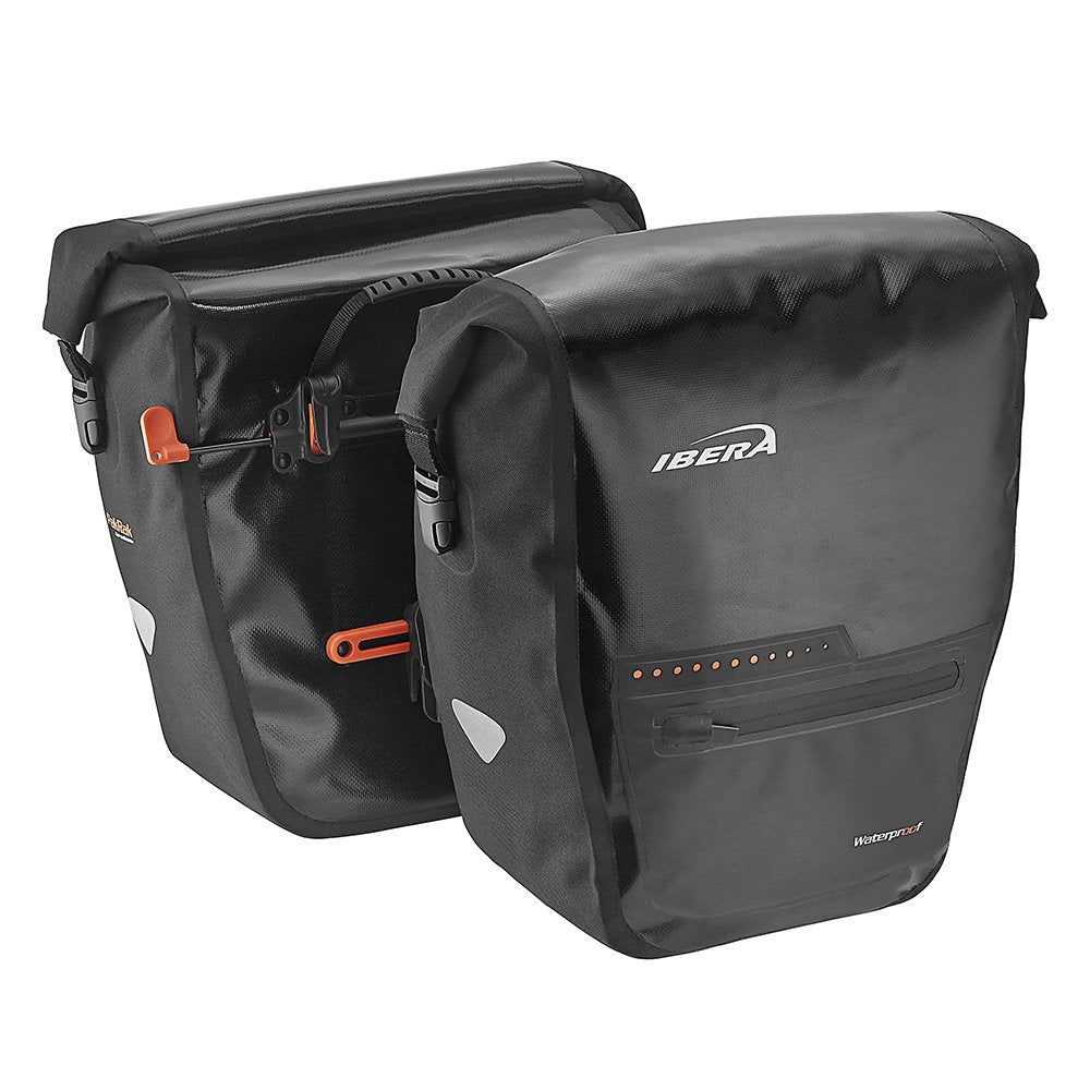 Ibera Bike Bag Panniers For Bicycles 30L (Pair) Waterproof -Bike Panniers PakRak Clip-On Quick-Release - Bike Saddle Bags For Re