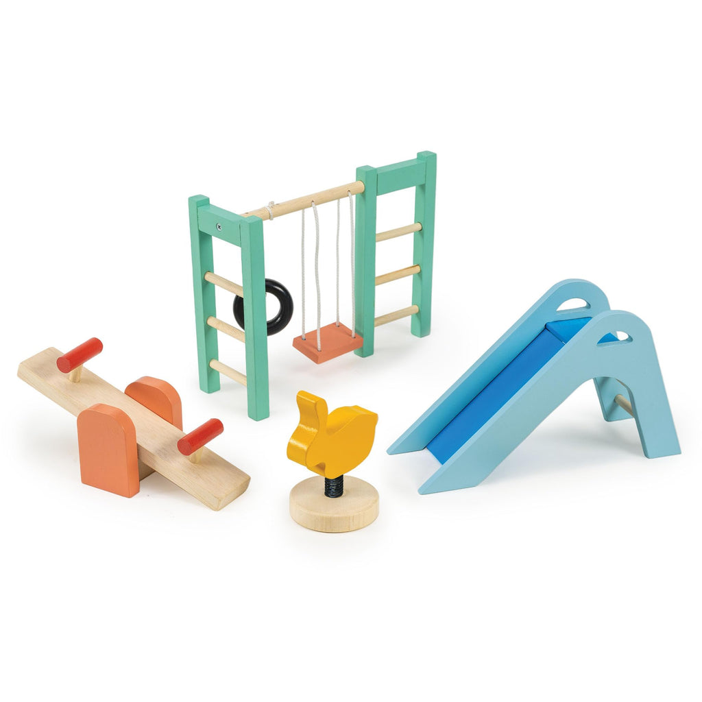Mentari Toys - Playground Set - Wooden Playground Equipment For Doll House - Interactive Pieces For Small World Play - Encourage