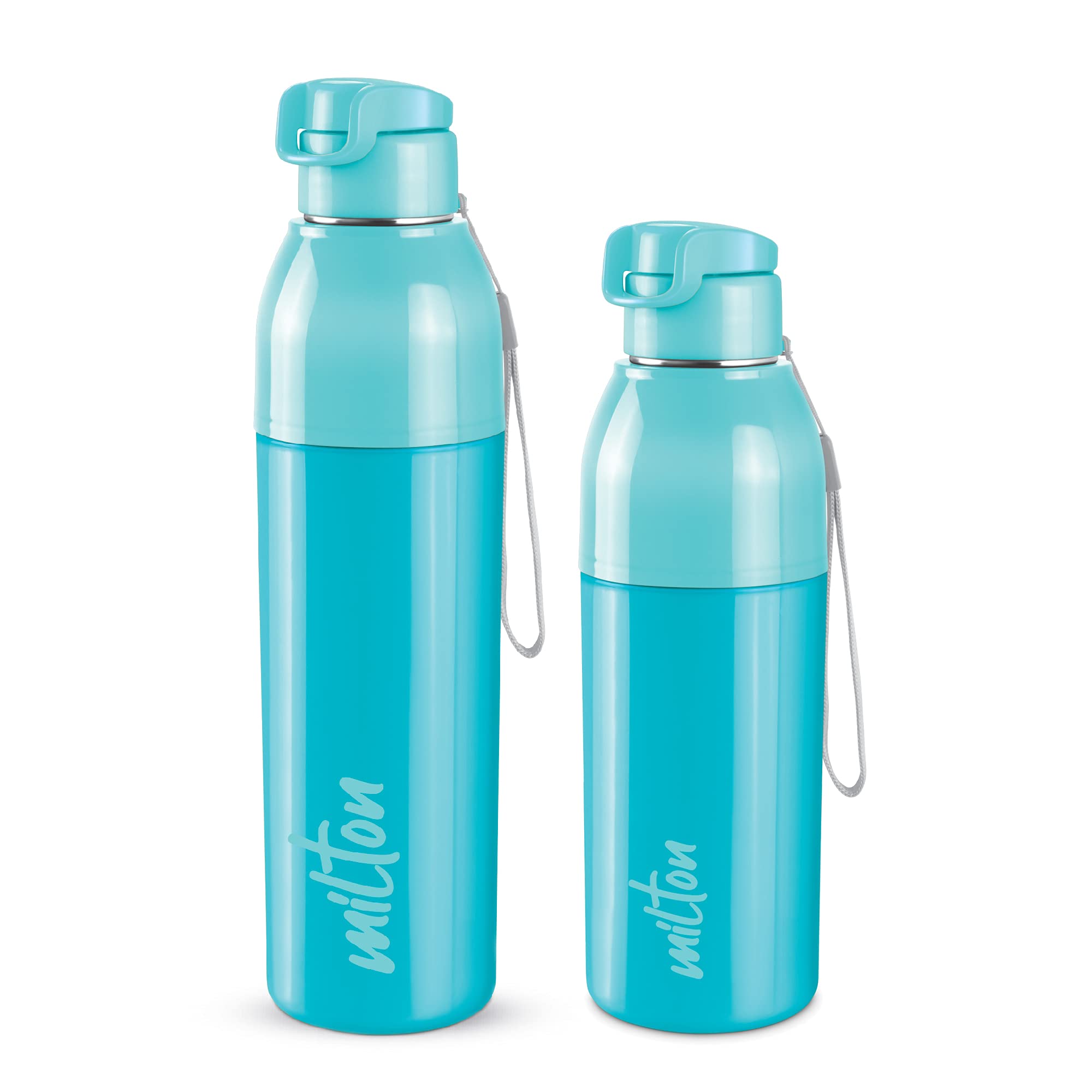 Milton Steel Convey 600/900 Insulated Inner Stainless Steel Water Bottle,Set Of 2, 520 Ml, 630 Ml, Cyan | Leak Proof | Bpa Free 