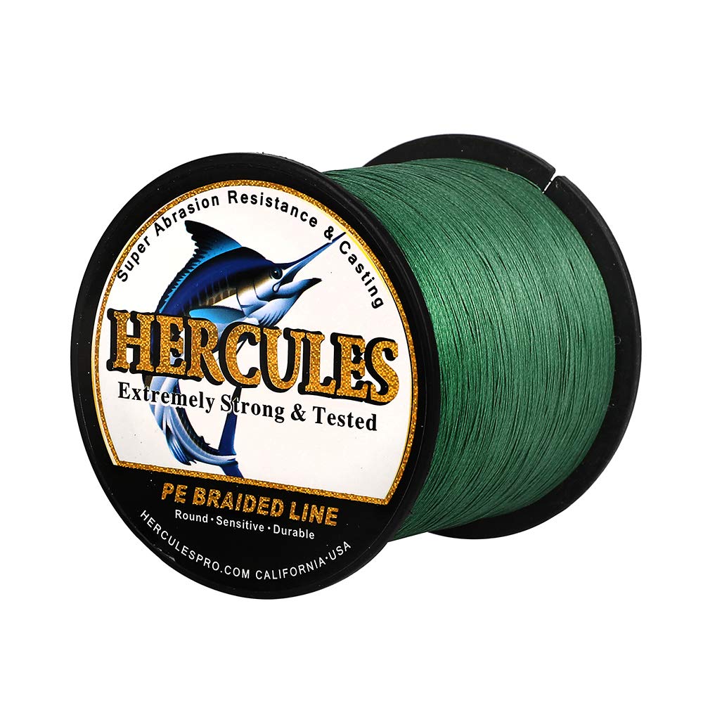 Hercules Braided Fishing Line 1500M 1640Yds 10Lbs-200Lbs Pe Superline 8 Strands (Green 10Lb/4.5Kg 0.12Mm)