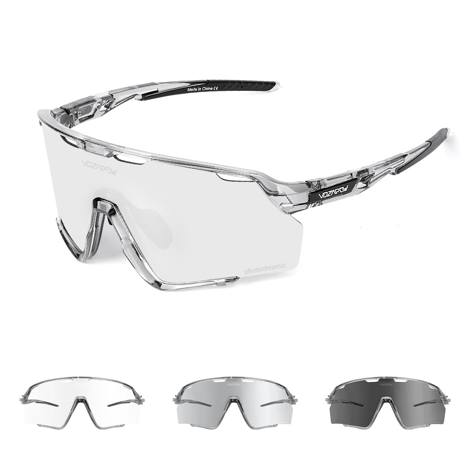 VOZAPOW Photochromic Sunglasses Men & Women Transition Sports Glasses for Pickleball Cycling Running Baseball Softball