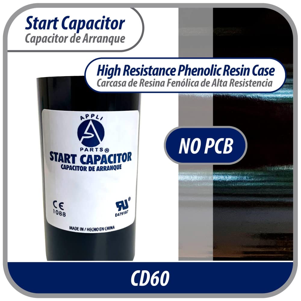 Appli Parts Motor Start Capacitor 200-240 Mfd (Microfarads) Uf 110-125 Vac Universal Fit For Electric Motor Applications 1-716 I