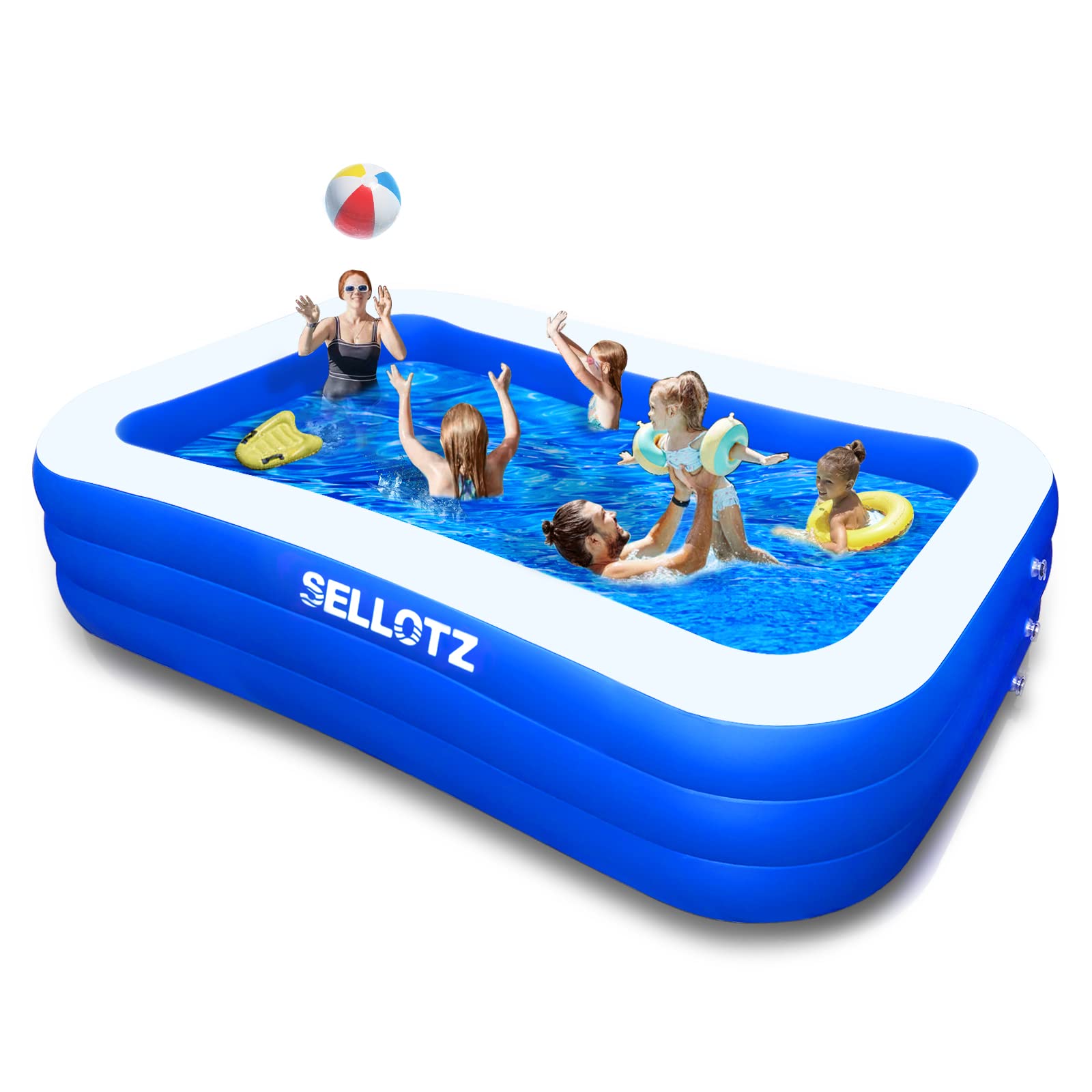 SELLOTZ Inflatable Pool for Kids and Adults, 120 X 72 X 22 Oversized Thickened Family Swimming Pool for Toddlers, Outdoor, Garde