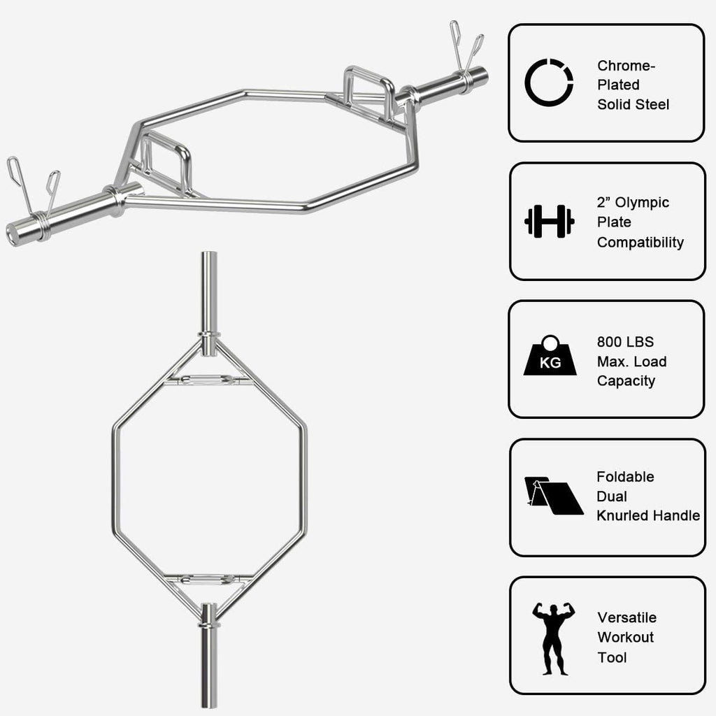 Gymax Olympic Hex Bar, Folding Trap Bar 56'' Chrome Finish Hex Weight Lifting Bar Deadlift Bar With Two-Handle, For Squats, Dead