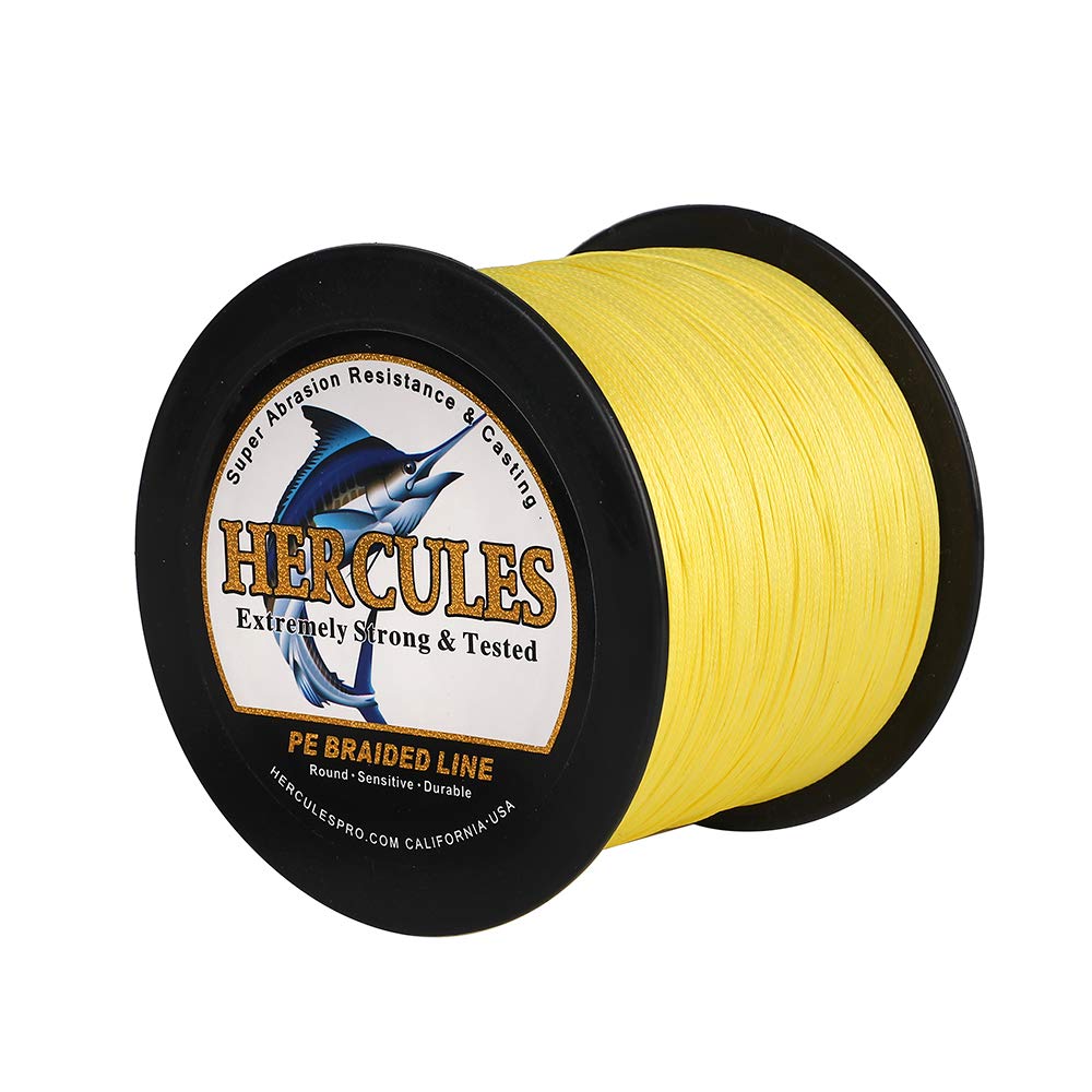 Hercules Braided Fishing Line 2000M 2187Yds 10Lbs-200Lbs Pe Superline 8 Strands (Yellow 60Lb/27.2Kg 0.40Mm)