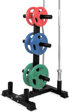 SereneLife 6-Pegs Olympic Weight Plate Rack & 4 Barbells - 800 Pounds Capacity, Heavy Duty Gym Organizer, Scratch Resistant Fram