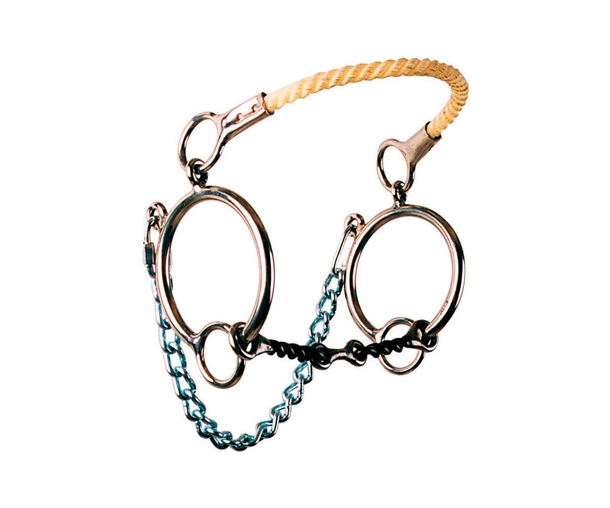Reinsman 903 Ring Combination Rope Nose Bit - 3-Piece Twisted Wire Dog Bone Snaffle - Stage E - Horse Size
