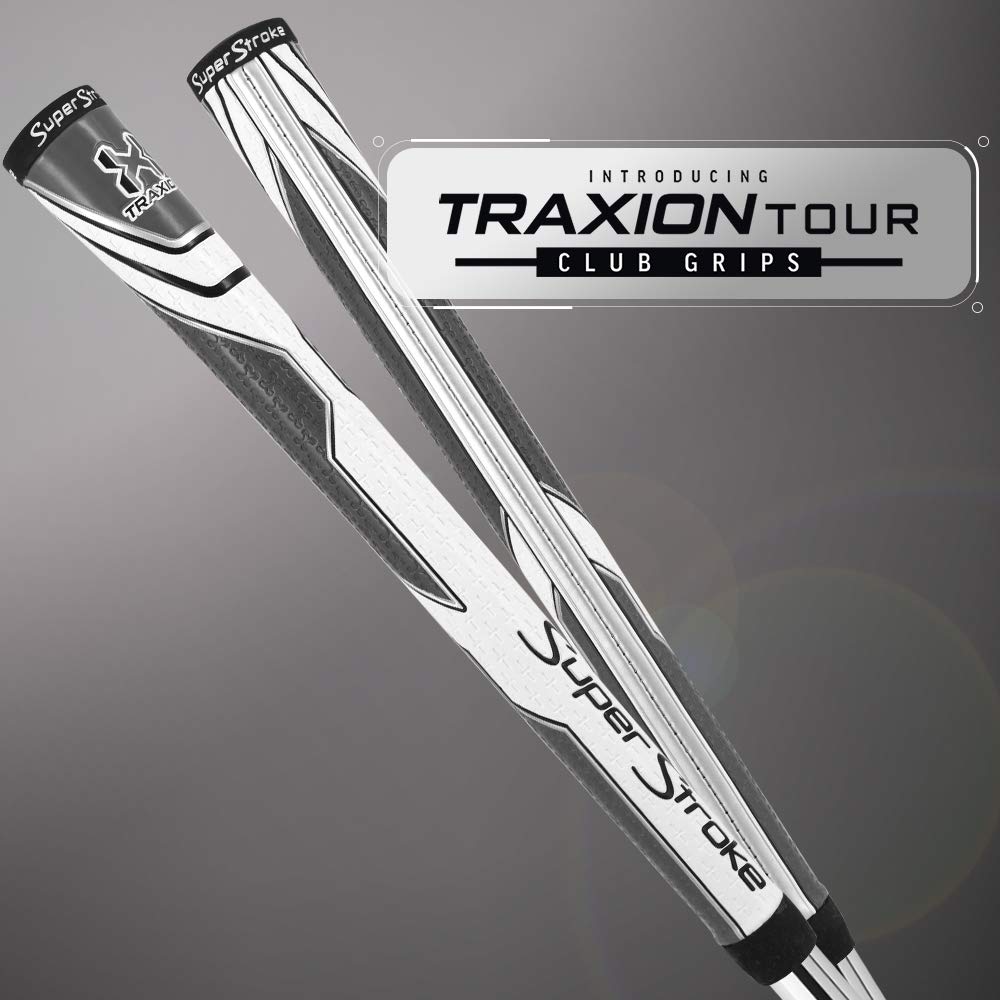 Superstroke Traxion Tour Golf Club Grip, White/Gray (Undersize) | Advanced Surface Texture That Improves Feedback And Tack | Ext