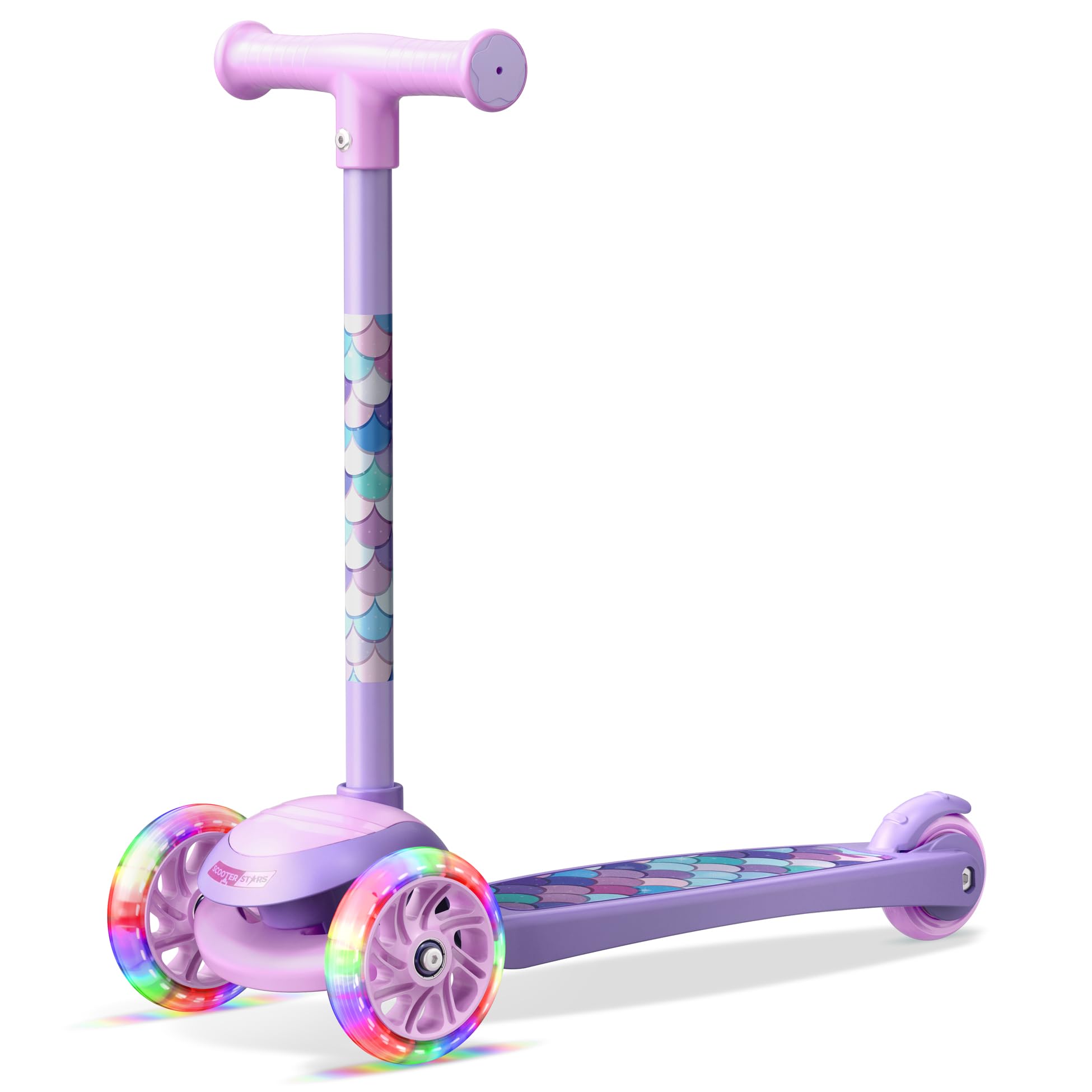 3 Wheel Scooter for Kids, Smooth Light Up LED Front Wheels, Wide Anti Slip Deck, Rear Foot Brake, Easy Lean to Steer Maneuvering