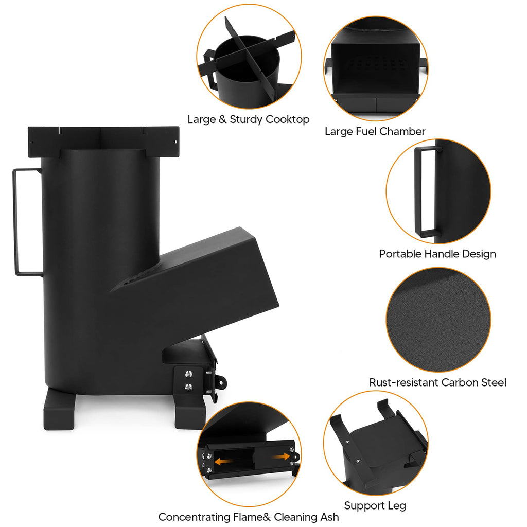 Onlyfire Outdoor Living 3-In-1 Camp Rocket Stove With 14.5 Cooking Grate, 18 Griddle And Cooktop, Portable Wood Burning Camping