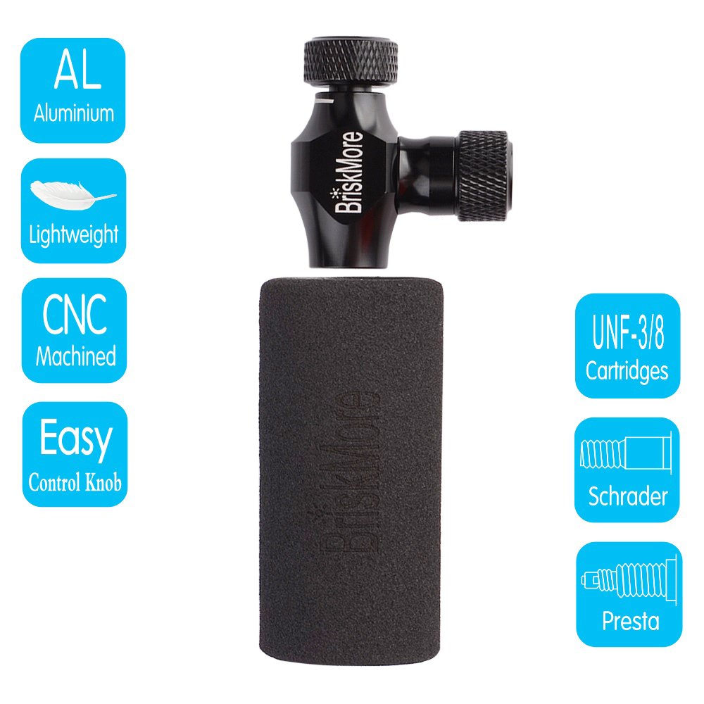 Briskmore Black Co2 Inflator Presta And Schrader Valve Compatible Bicycle Tire Pump For Mountain And Road Bikes With Insulated S