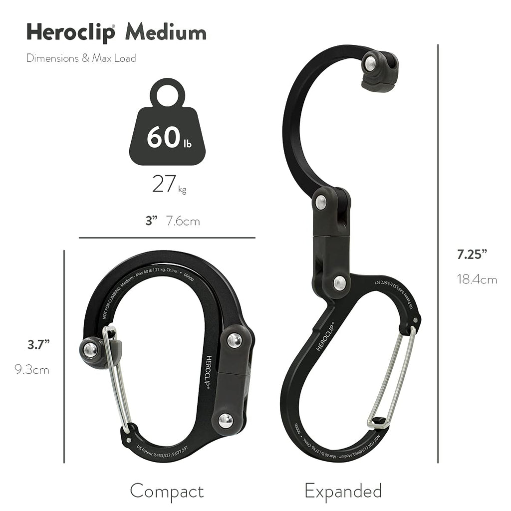 Gear Aid Heroclip Carabiner Clip And Hook (Medium) For Camping, Backpack, And Garage, Forest Green