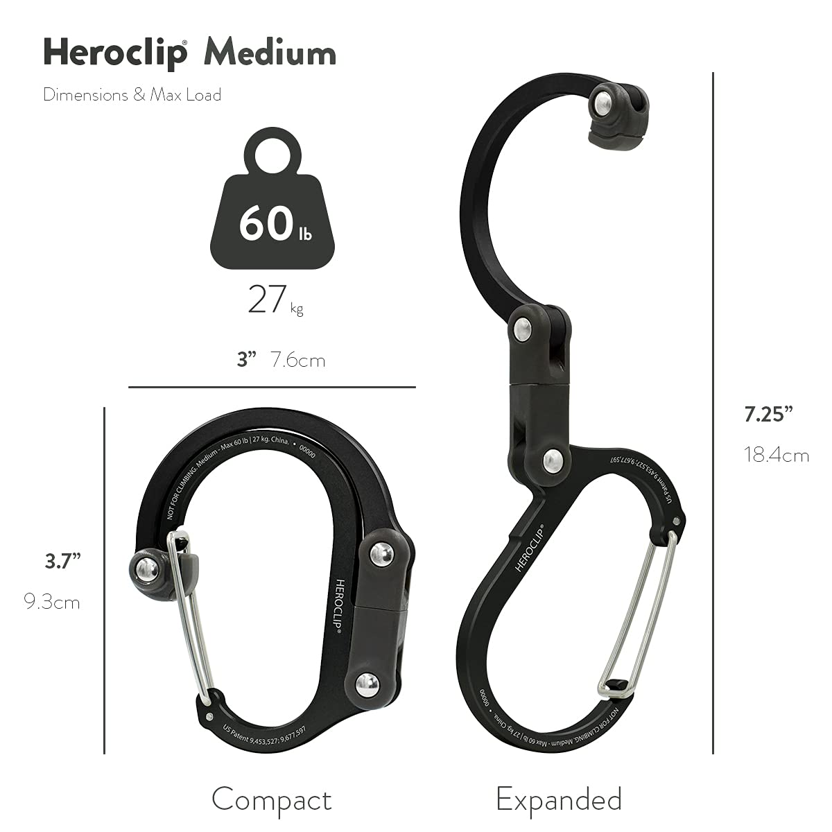 Gear Aid Heroclip Carabiner Clip And Hook (Medium) For Camping, Backpack, And Garage, Forest Green