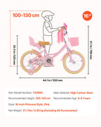Vevor Kids Bike, 16 Inches Princess Style Children Bicycle With Streamers & Basket, Rider Height 3.28 Ft - 4.27 Ft, Doll Seat &