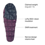 Western Mountaineering Highlite 35 Degree Sleeping Bag Plum 6Ft / Left Zip