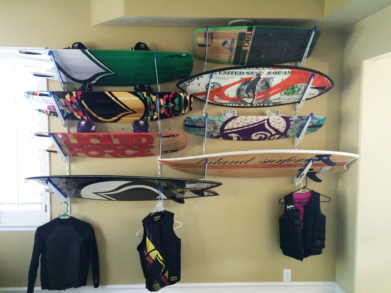 Storeyourboard Wakeboard Wall Storage Rack, Metal Adjustable 4 Wakeboard And Wakesurf Mount