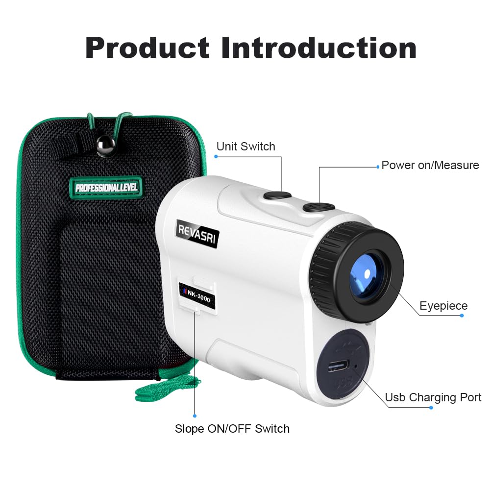 Revasri Golf Rangefinder With Slope And Pin Lock Vibration, External Slope Switch For Golf Tournament Legal, Rangefinders With R