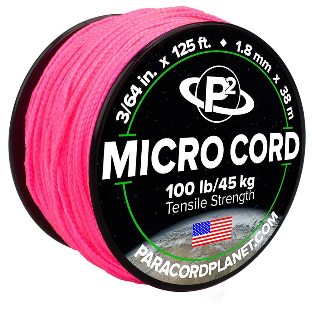 Paracord Planet Micro Paracord - Thin Braided Cord For Crafting, Fishing, And Diy Projects In 125 Ft Spools - Neon Pink
